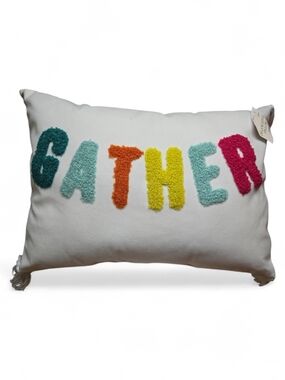 X 2✨Gather Embroidered Accent Pillow — White with Multi-Color Letters